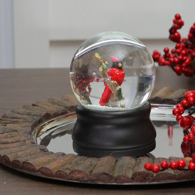 5.5" Red Cardinal on Branch Snow Globe Glitterdome