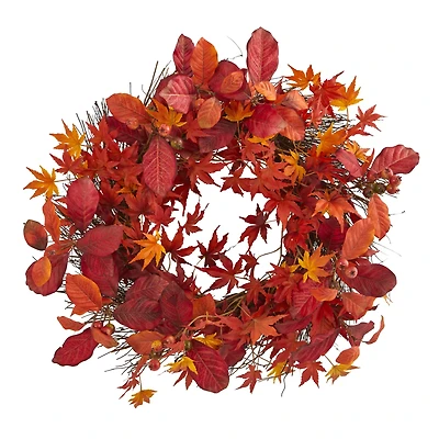 22" Japanese Maple, Magnolia Leaf & Berries Wreath