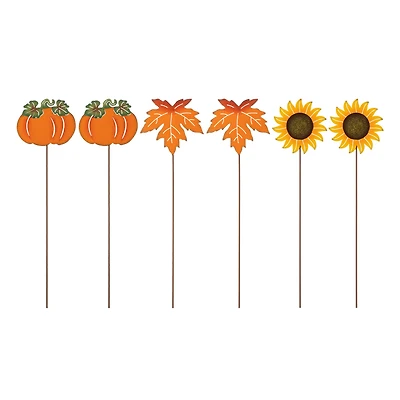 Glitzhome® 18" Fall Metal Pumpkin, Leave & Sunflower Yard Stake, 6ct.