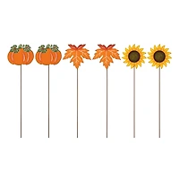 Glitzhome® 18" Fall Metal Pumpkin, Leave & Sunflower Yard Stake, 6ct.