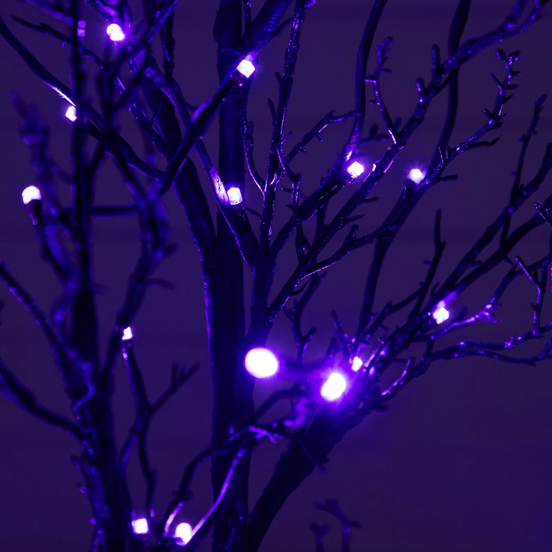 4ft. Orange & Purple LED Pre-Lit Halloween Deluxe Black Twig Artificial Fall Tree