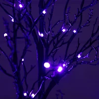 4ft. Orange & Purple LED Pre-Lit Halloween Deluxe Black Twig Artificial Fall Tree