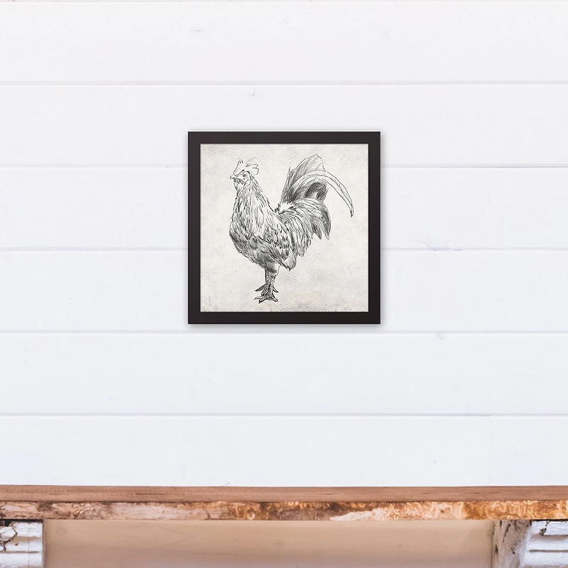 Sketched Black Chicken Canvas Wall Art in Black Frame