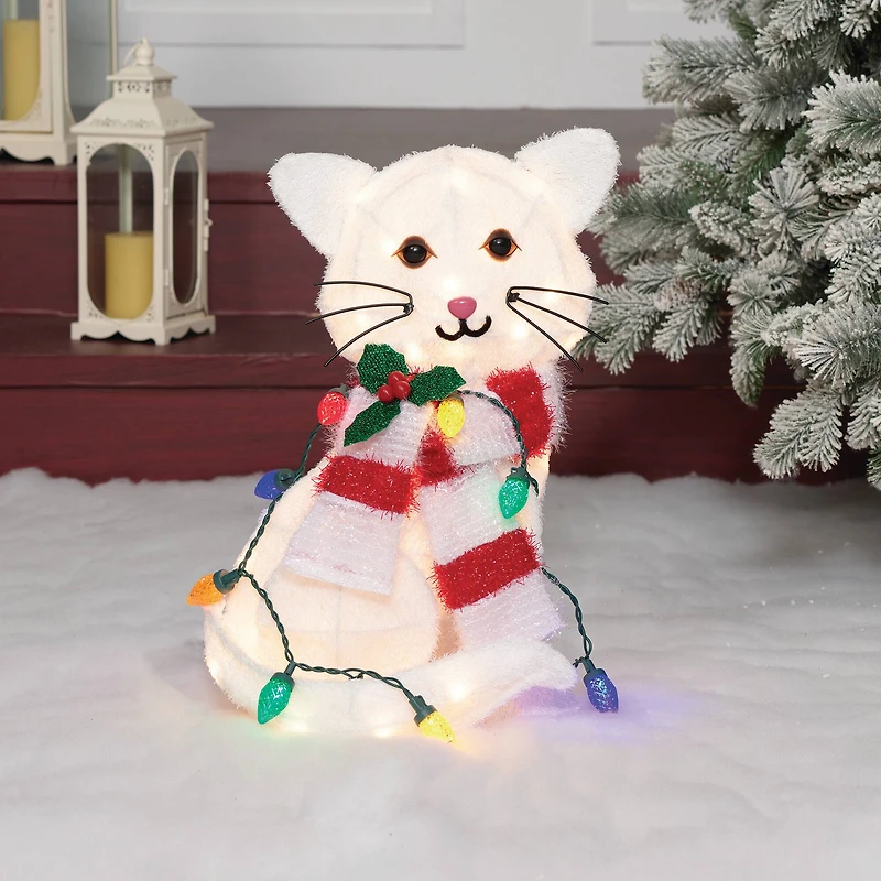 20" Plush Cat Sculpture with LED String Lights