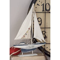 White Wood Coastal Sail Boat Sculpture Set