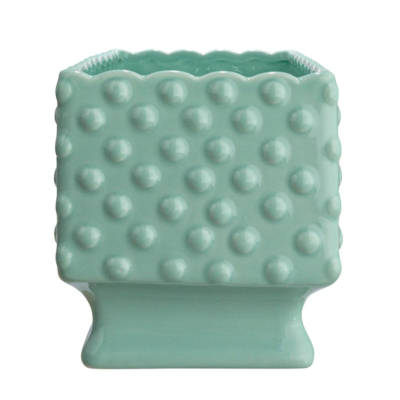 Hello Honey® 11" Mint Ceramic Hobnail Planter with Scalloped Edge