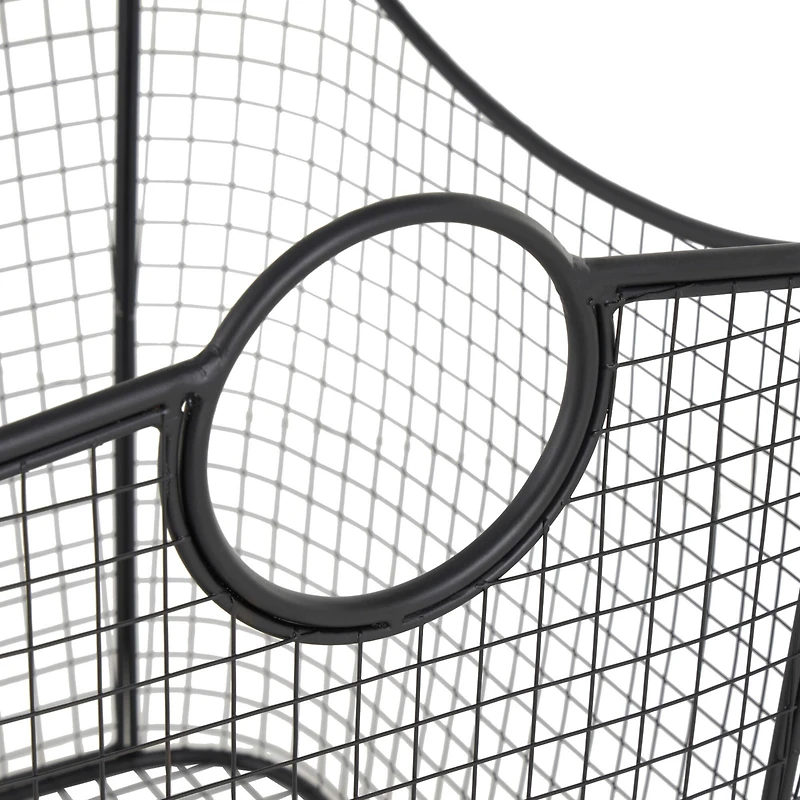 30.25" Black Metal Open Frame Wire Grid Storage Basket with Curved Sides & Ring Handles