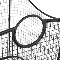 30.25" Black Metal Open Frame Wire Grid Storage Basket with Curved Sides & Ring Handles