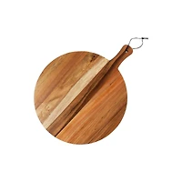 Hello Honey® 25" Natural Modern Round Wood Cutting or Charcuterie Board with Handle