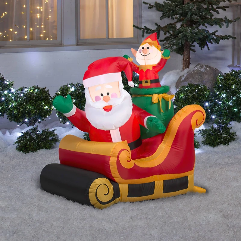 3.5ft. Airblown® Inflatable Santa and Elf in Sleigh