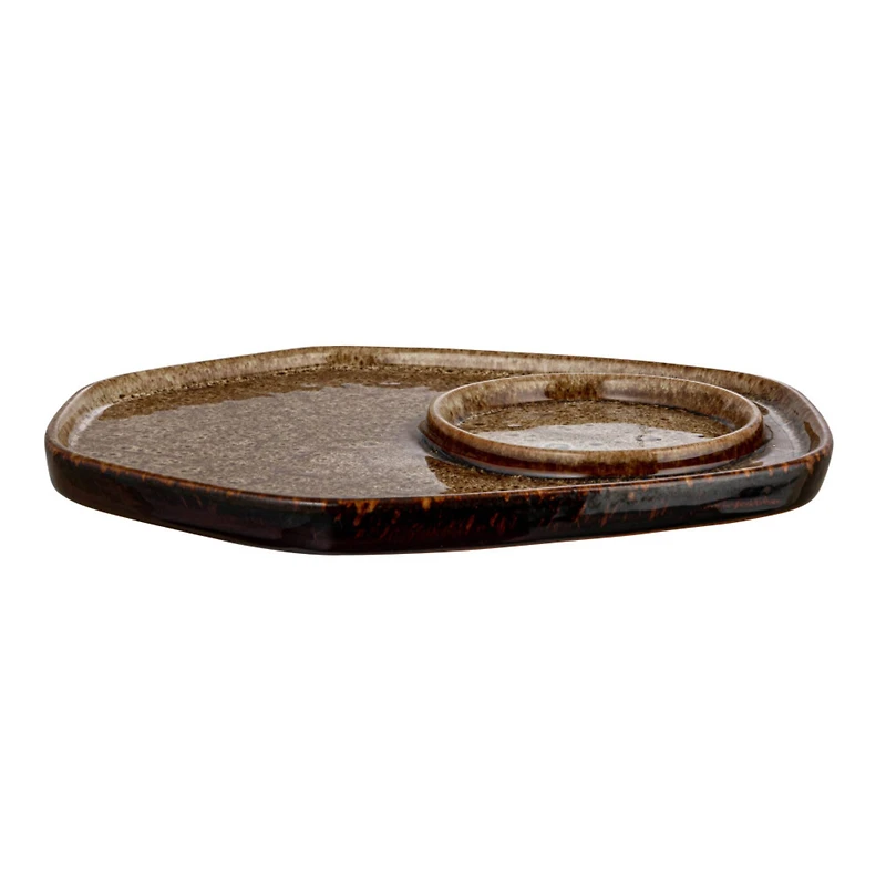 Hello Honey® 8" Brown Glaze Ceramic Candle Holder with Tray