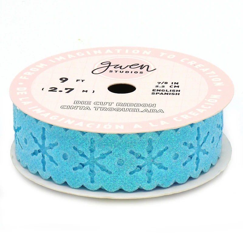 Gwen Studios 7/8" x 3yd. Die Cut Metallic Snowflakes Winter Holiday Ribbon