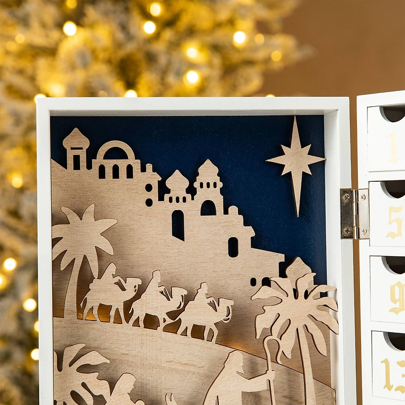 Glitzhome® 17" Lighted Christmas Nativity Advent Calendar Décor
