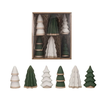 Hello Honey® Green, White & Unglazed Stoneware Christmas Tree Set