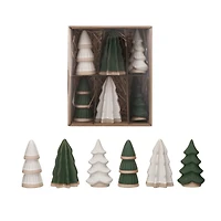 Hello Honey® Green, White & Unglazed Stoneware Christmas Tree Set