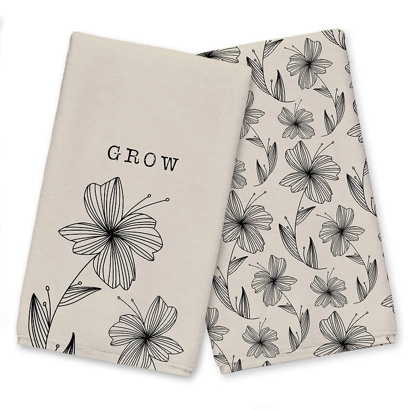 Grow Cream Florals 16" x 25" Tea Towel Set of 2