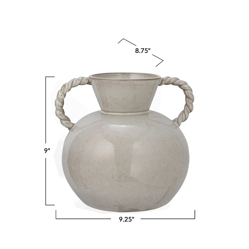 Hello Honey® 9.25" Cream Reactive Glaze Stoneware Vase with Twisted Handle