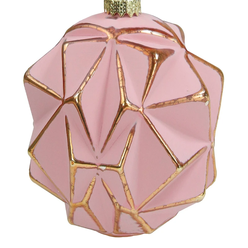 4" Pink & Gold Geometric Glass Ball Ornament