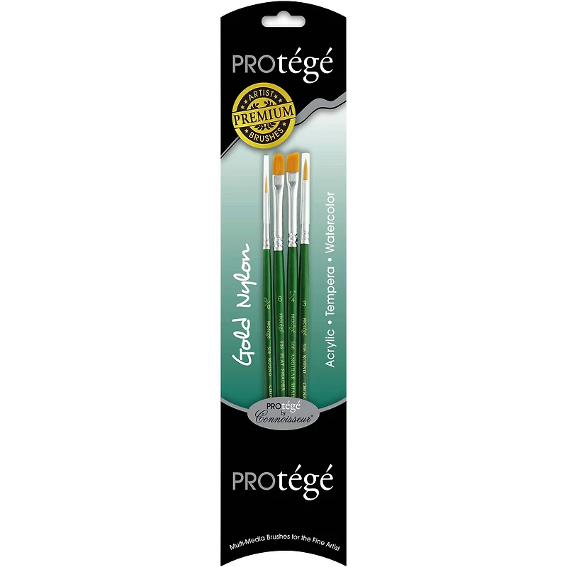 Protégé Gold Nylon Short Handle 4 Piece Brush Set