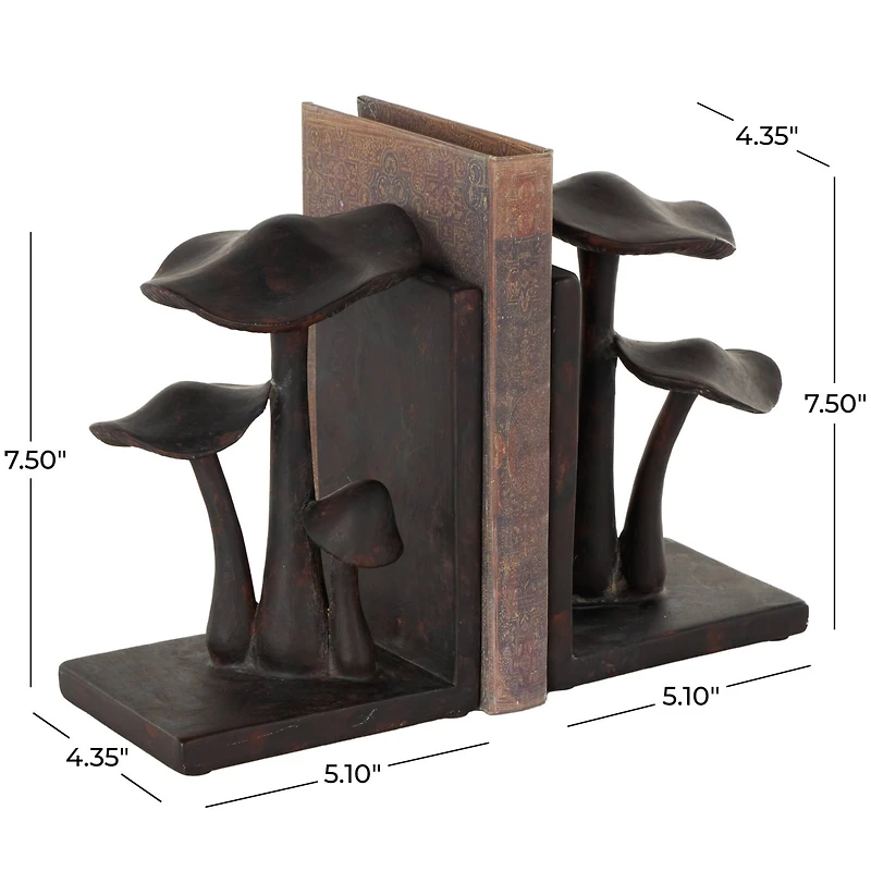 7.5" Dark Brown & Copper Mushroom Decorative Bookends, 2ct.