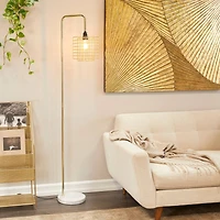 Gold Metal Industrial Floor Lamp, 15" x 10" x 64"