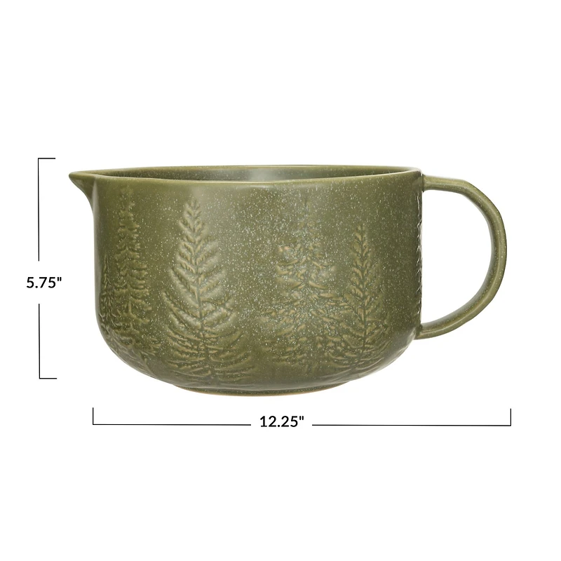 Hello Honey® 4qt. Green Trees & Matte Reactive Glaze Stoneware Batter Bowl with Handle