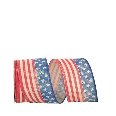 The Ribbon Roll 2.5" x 10yd. Wired Continuous Vintage Flag Ribbon