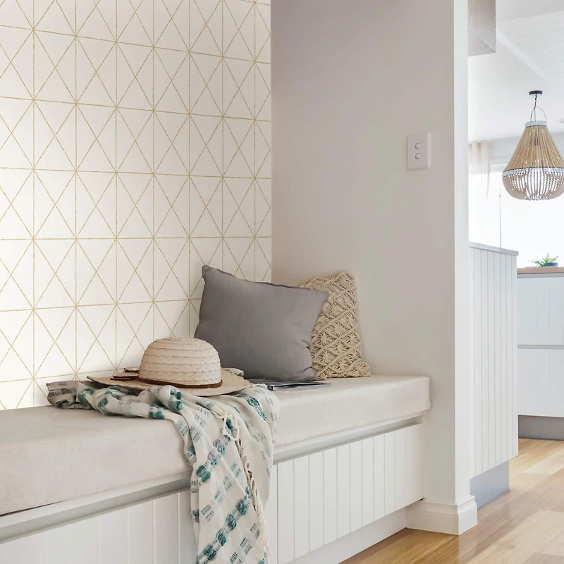 Wallpops White & Gold Get In Line Peel & Stick Wallpaper