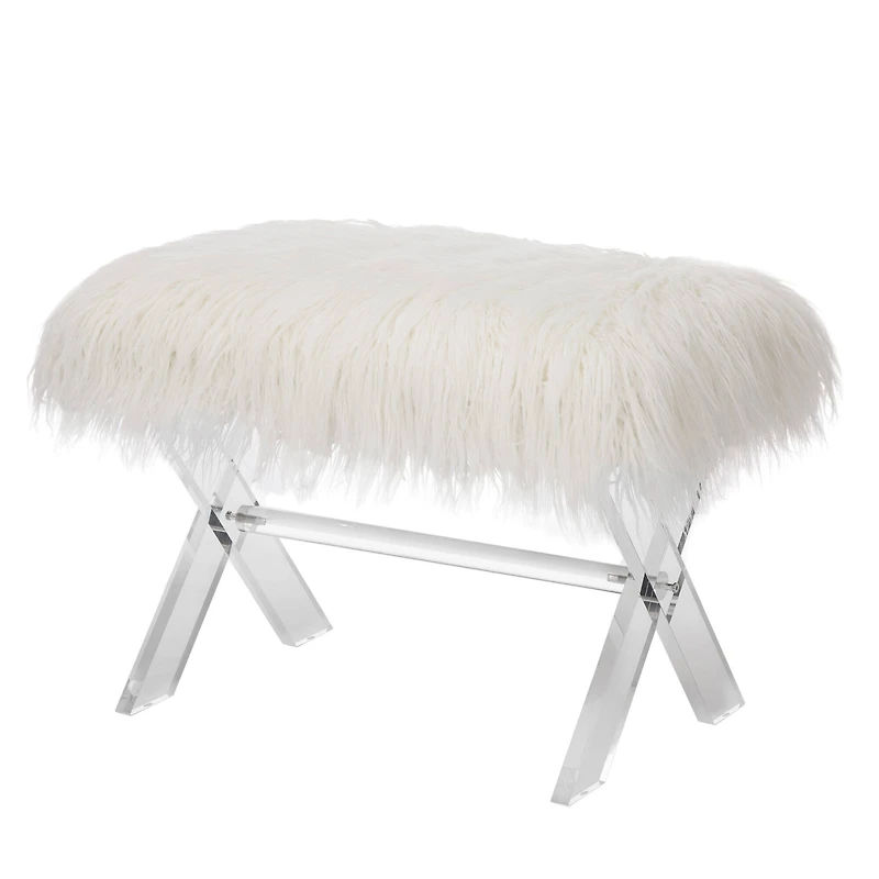 Glitzhome® 25.5" White Faux Fur Acrylic Bench
