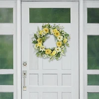 24" White & Yellow Mum & Daisy Floral Spring Wreath