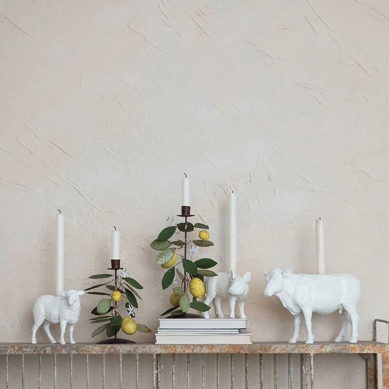 Hello Honey® 6.75" Long White Pastoral Elegance Sheep Taper Candle Holder