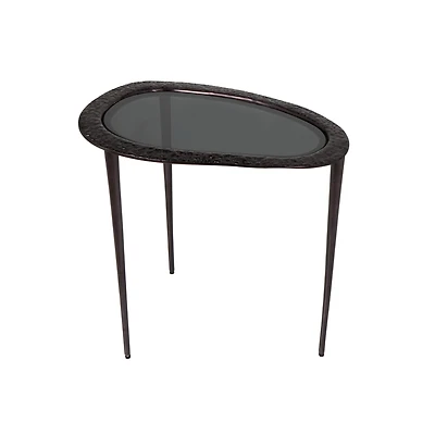 Black Aluminum Abstract Oval Shaped Accent Table with Shaded Glass Top