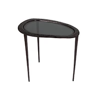 Black Aluminum Abstract Oval Shaped Accent Table with Shaded Glass Top