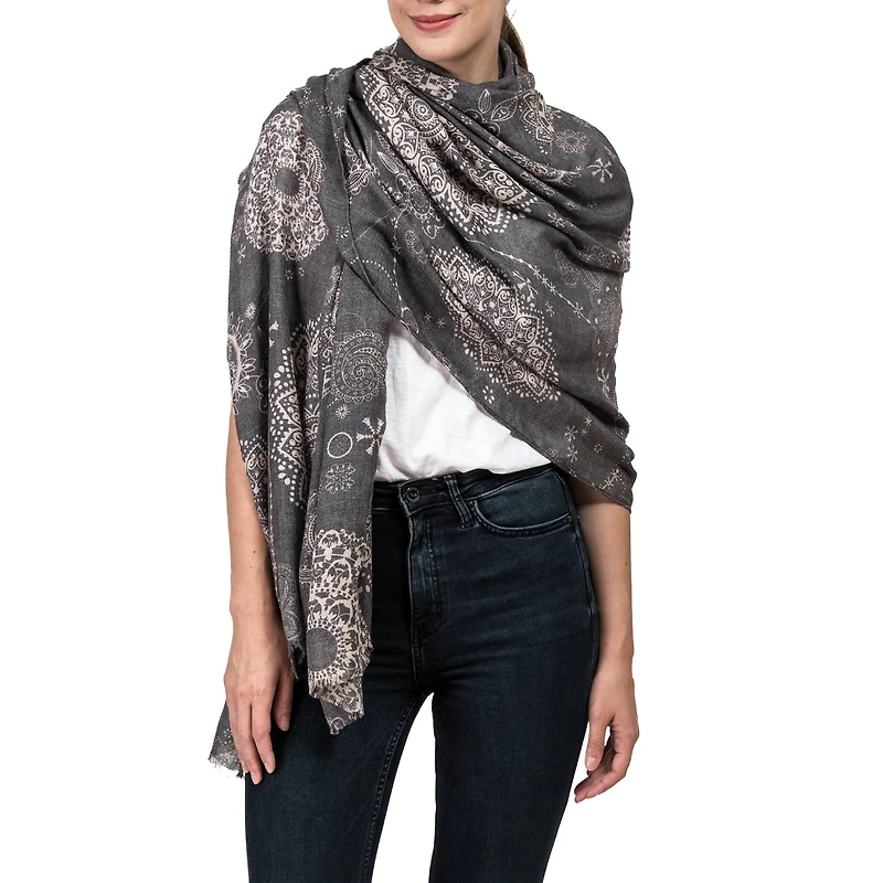 Glitzhome® 80" Gray Paisley Print Scarf with Fringe