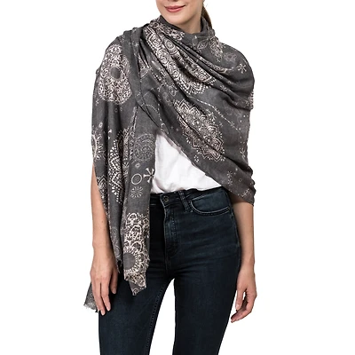Glitzhome® 80" Gray Paisley Print Scarf with Fringe