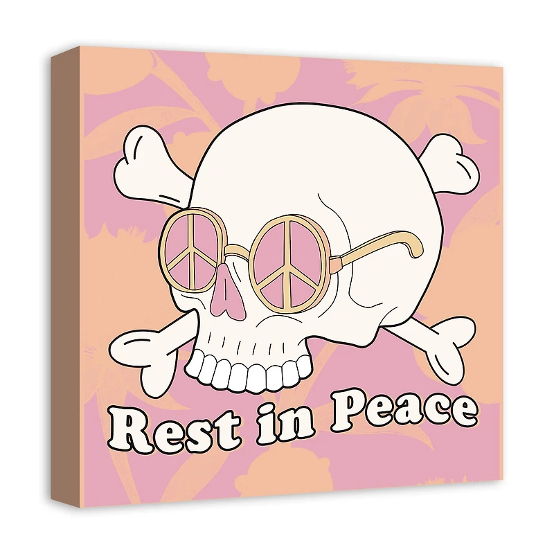 Pink & Coral Skull Rest in Peace Canvas Wall Art