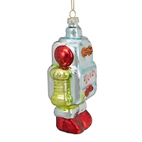 Silver & Green Robot Hanging Glass Christmas Ornament