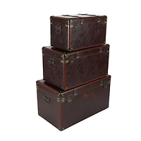 Set of 3" Brown Leather Traditional Trunk, 19", 24", 27"