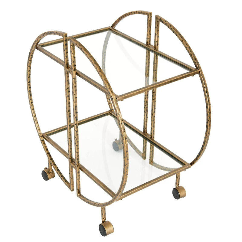 Hello Honey® Modern Hammered Brass Round Bar Cart