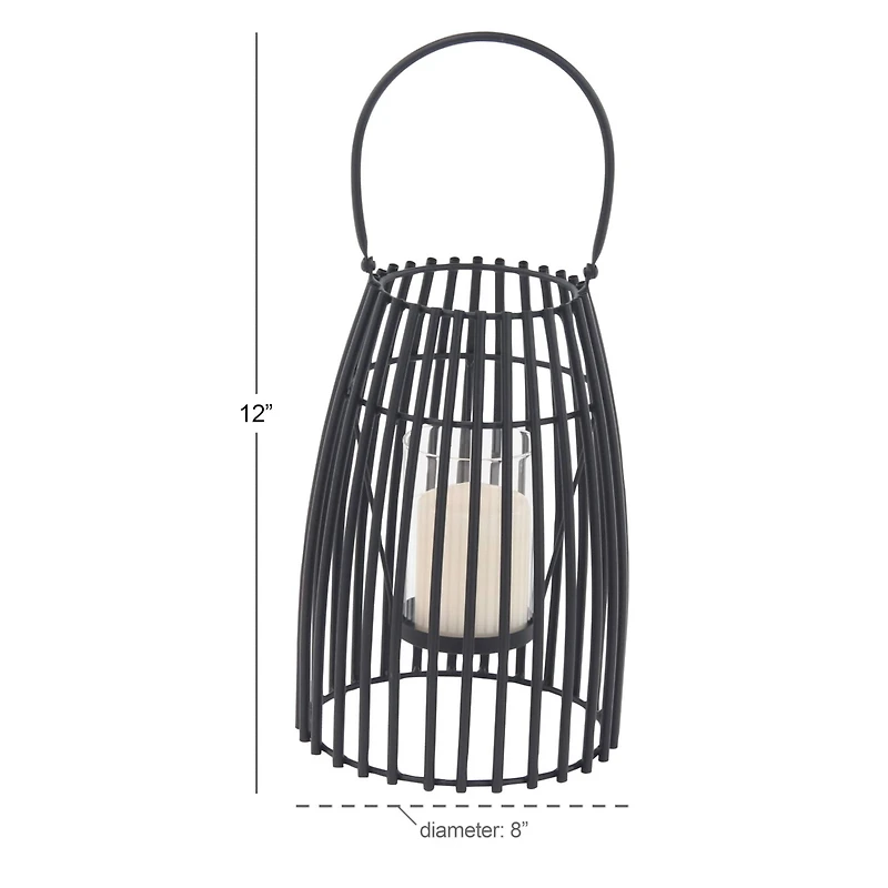 12" Black Iron Contemporary Candle Holder Lantern