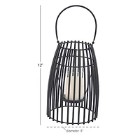 12" Black Iron Contemporary Candle Holder Lantern