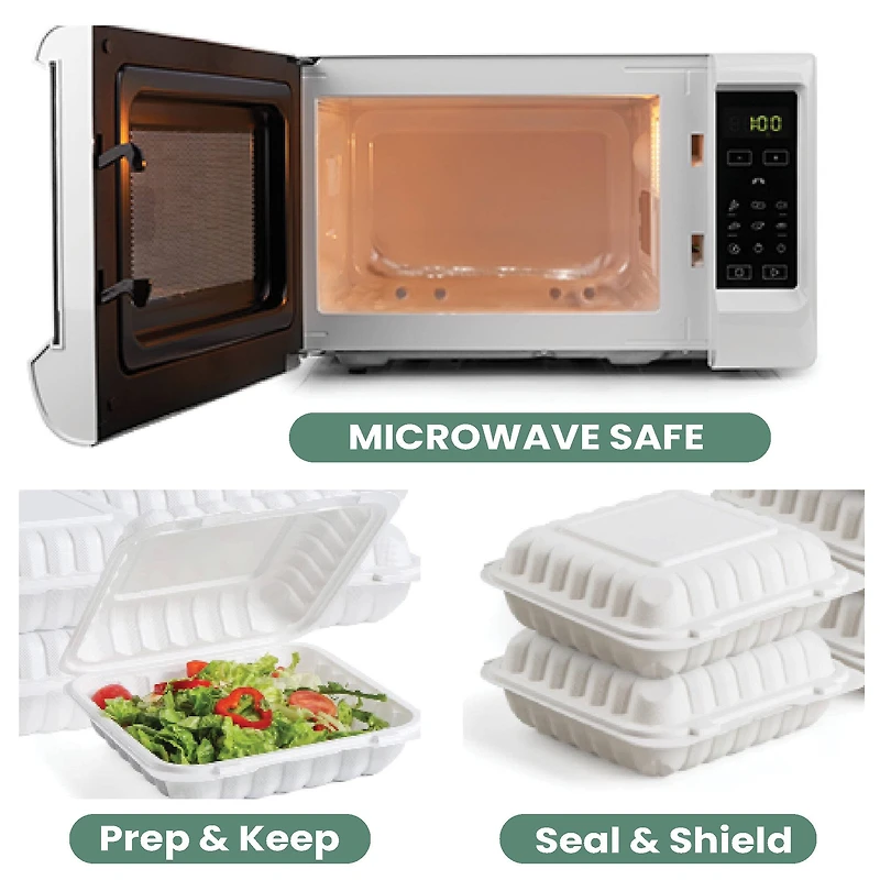 9" White Single-Compartment Clamshell Take Out Containers, 150ct.