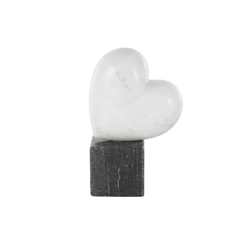 8.5" White & Black Marble Heart Slanted Sculpture with Block Base