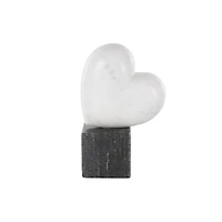 8.5" White & Black Marble Heart Slanted Sculpture with Block Base