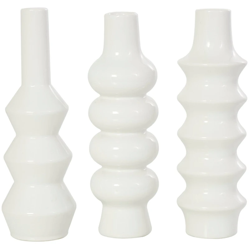 11" White Ceramic Abstract Vase Set