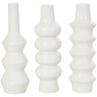 11" White Ceramic Abstract Vase Set