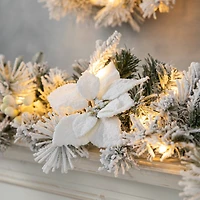 Glitzhome® 9ft. Pre-Lit Snow-Flocked Greenery Pine & Poinsettia Christmas Garlands, 2ct.