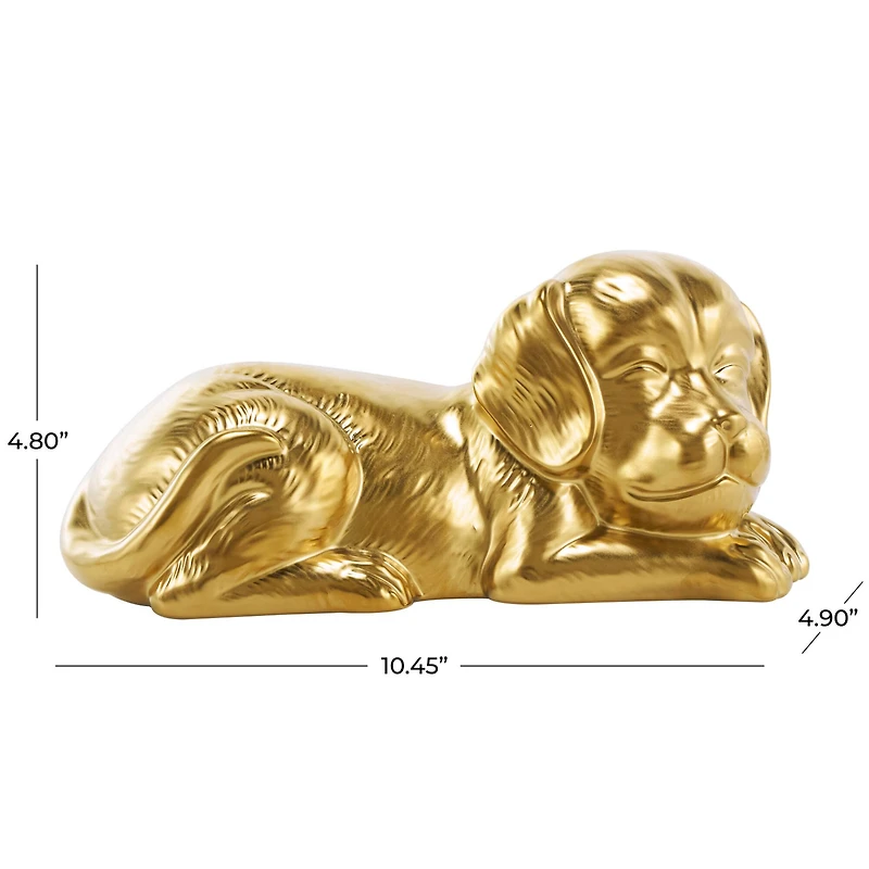 10" Gold Ceramic Laying Dog Sculpture