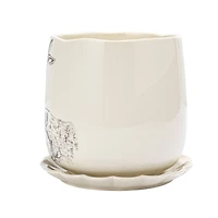 Hello Honey® 6.5" Round Rabbit Stoneware Planter & Scalloped Saucer