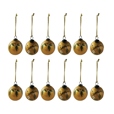 Hello Honey® 12 Pack 3" Multicolor Hand-Painted Glass Ball Ornaments with Holly Décor